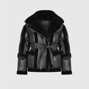 Manière De Voir coat VEGAN LEATHER AND PLUSH PUFFER BIKER JACKET - BLACK - US 8